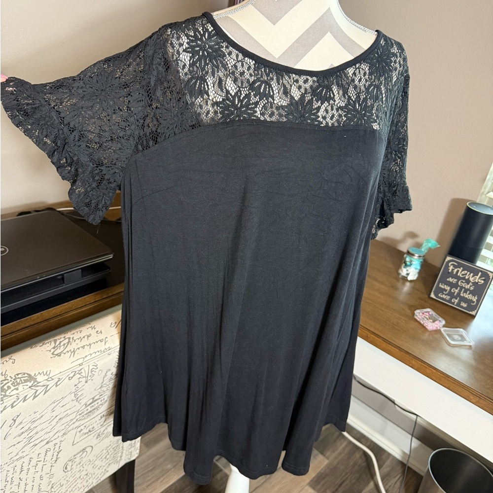 Black Flutter Sleeve Embellished Blouse